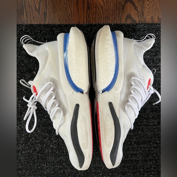 Adidas ALPHABOOST V1 SHOES sneakers Cloud White Blue Fusion Bright Red 9.5 - Picture 5 of 9